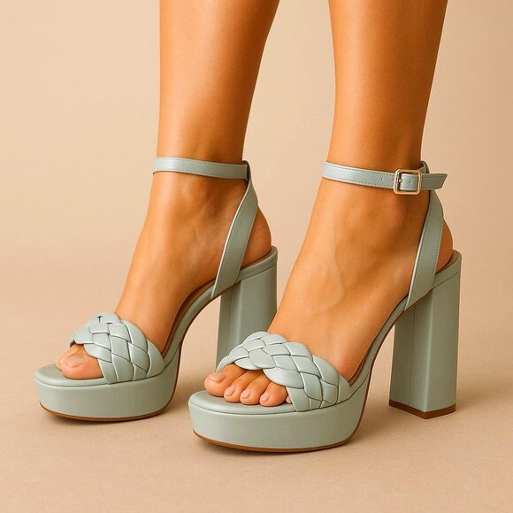 Vince Camuto Braided Platform Block Heel Sandals – Soft Sage Green - Picture 1 of 2